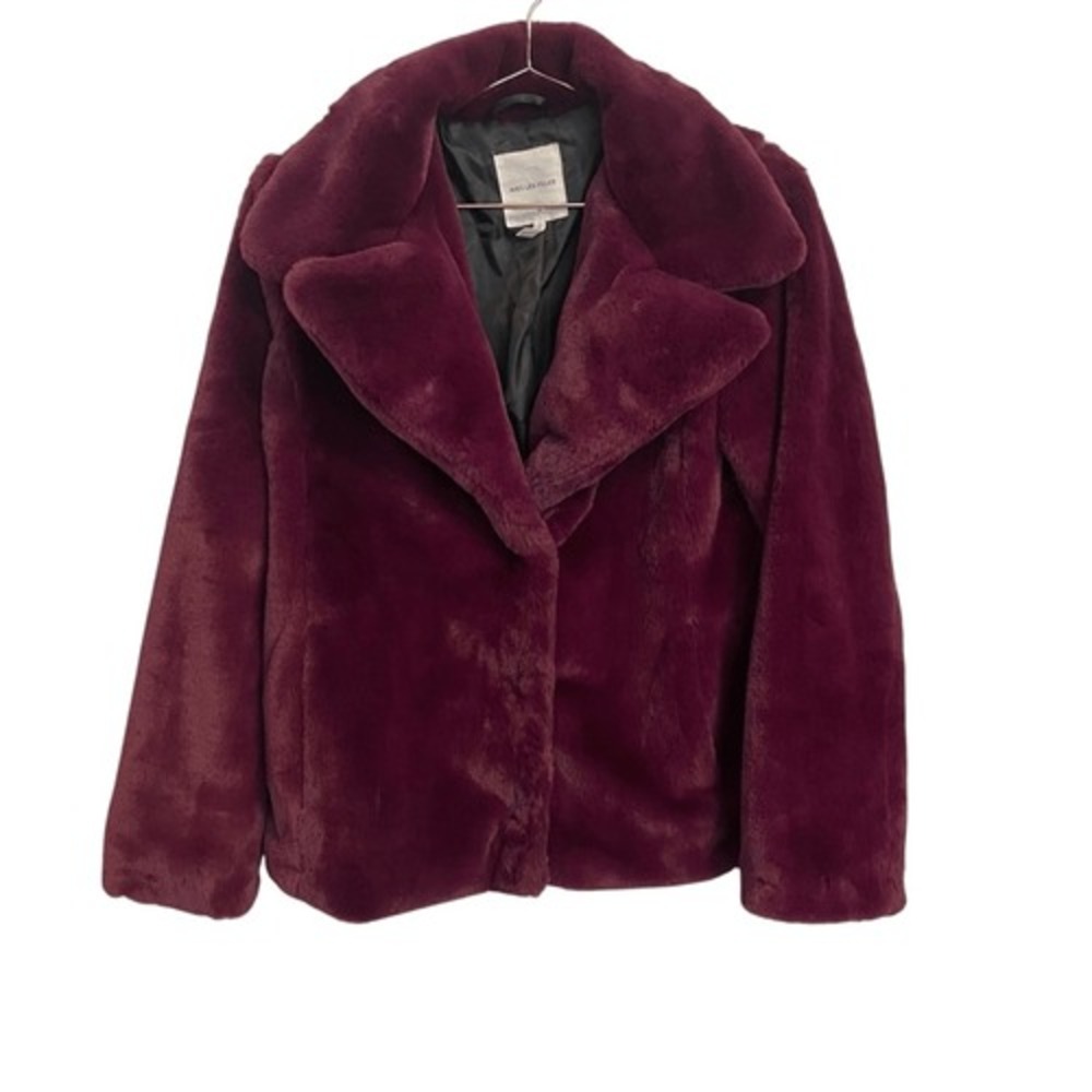 Avec Les Filles Burgundy Faux Fur Notched Lapel Coat Jacket 18234 NEW